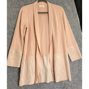 Calvin Klein Blush Pink Open Front Cardigan Suede Trim Longline Sweater L‎